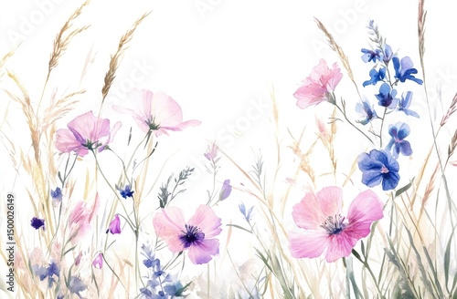 Delicate watercolor wildflowers and grasses
