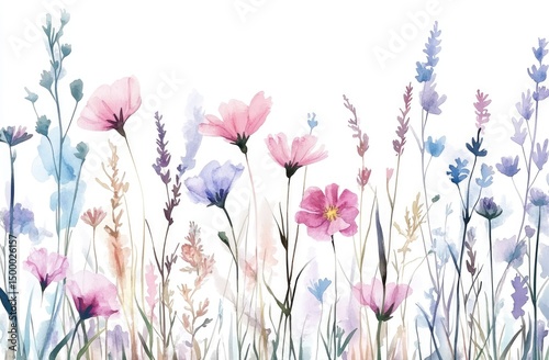 Pastel wildflowers in a field