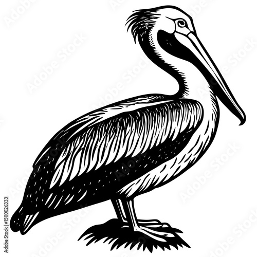 Pelican Bird Perched On White