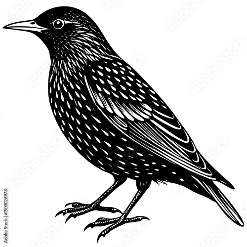 Starling Bird Perched On White