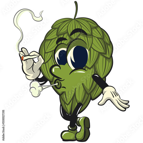 vintage hops vektor illustration mascot character smoke calmly, work of hand drawn