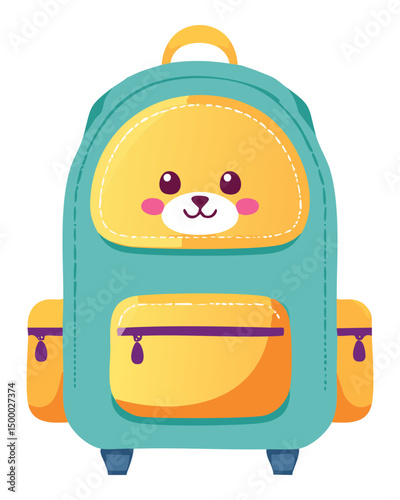 backpack school yellow blue animal face
