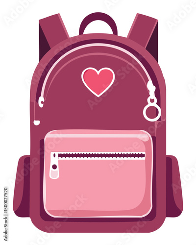 maroon school backpack with heart charm