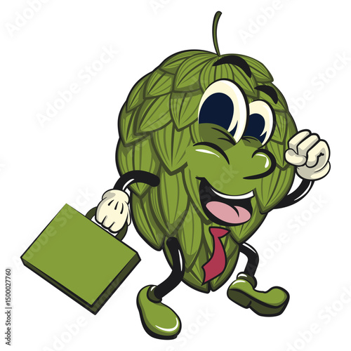 vintage hops vektor illustration mascot character in a suitcase rushing to the office, work of hand drawn