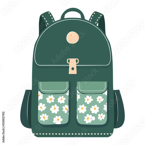 dark green school backpack with pockets