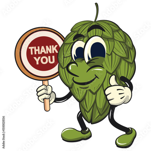 vintage hops vektor illustration mascot character say thank you, work of hand drawn