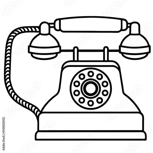 A classic black rotary phone provides a vintage communication object isolated on a white background