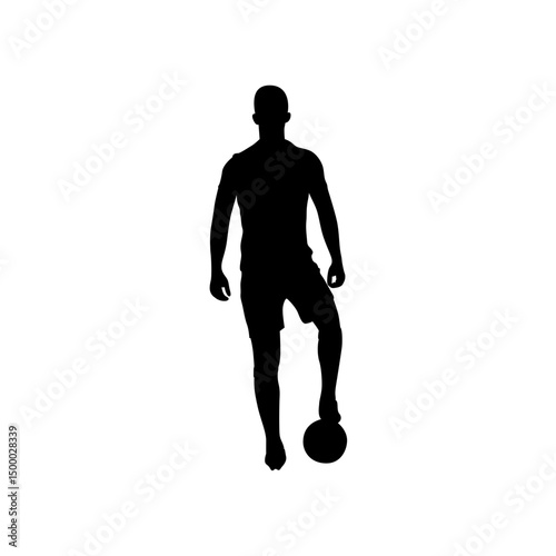 A football player is standing with his feet on the football silhouette.
