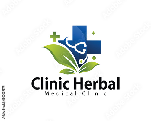 medical leave logo creative design concept medical clinic plus doctor