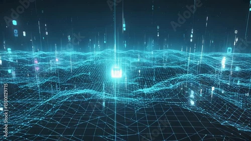 Futuristic digital data grid with glowing particle elements abstract technology visual