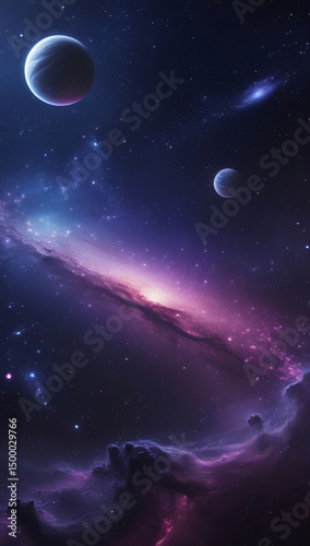 Ultra-realistic deep space background. High-resolution scene of the cosmos with stars, galaxies, glowing nebulae, and distant planets