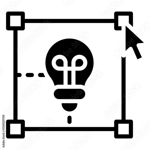 Idea Development - Glyph Black Fill Silhouette - lightbulb with vector editing tools suggests innovation through creative design and refinement