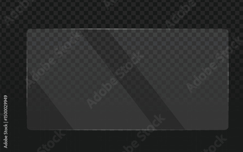 ealistic clear glass plate with reflections and subtle shadow on a transparent background, ideal for UI design, product display, or overlay effects.