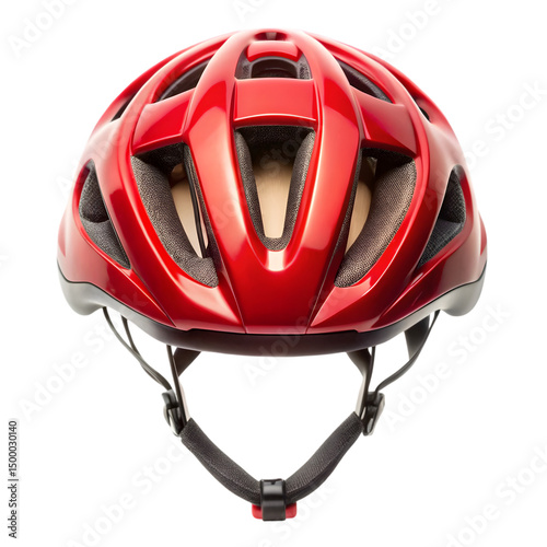 Red bicycle helmet front view isolated on white background