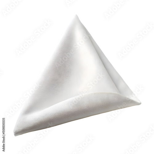 White dinner napkin folded triangle shape isolated on white background