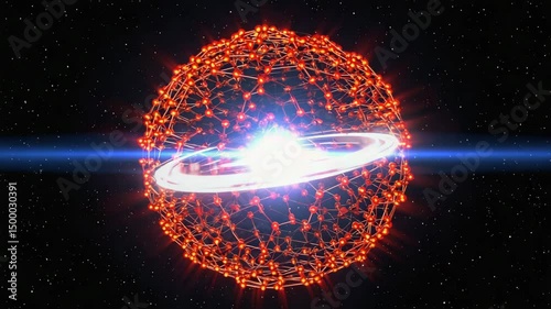 Glowing red molecular structure sphere in space depicting scientific technology and futuristic concepts