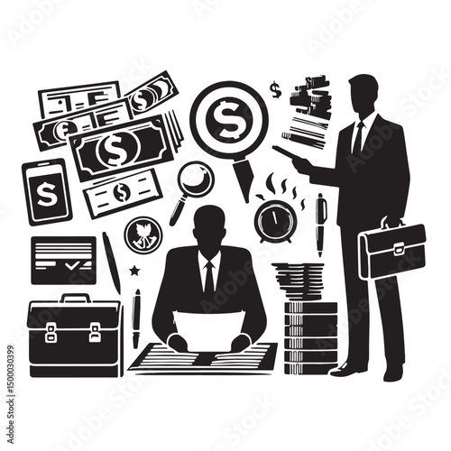 Black Finance Silhouette Vector, High Quality Illustration on White Background