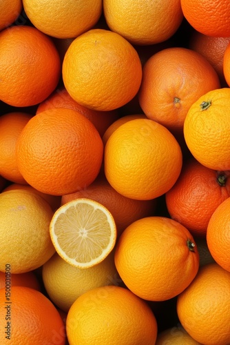 Texture with orange on white background. Pattern of fruits with yellow, orange and green colors.
