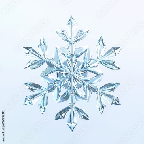Detailed, translucent, light-blue snowflake