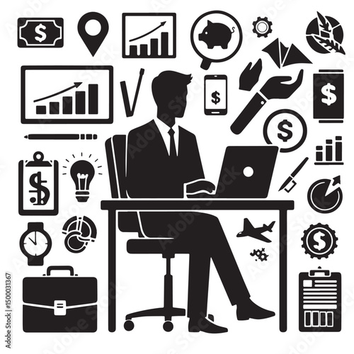 Black Finance Silhouette Vector, High Quality Illustration on White Background