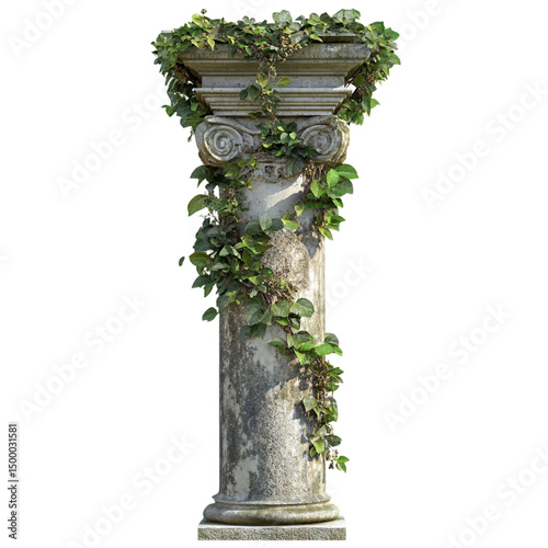 Overgrown column, classic antique pillar isolated on transparent background.png