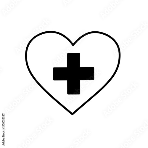 Heart with medical cross symbol. Simple heart shape containing plus sign. This image represents healthcare and medicine.  Perfect for medical brochures, websites, and applications related to healthcar