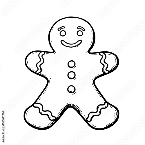 Gingerbread man cookie festive treat for christmas baking. Sweet gingerbread man cookie is perfect for holiday season. Use gingerbread man cookie design for cards, stickers, and holiday baking project