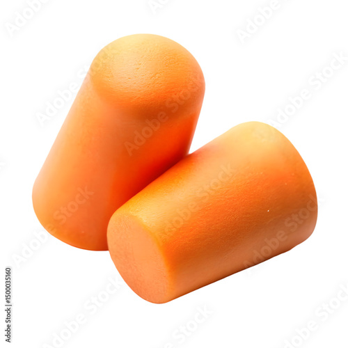 Pair of orange earplugs isolated on white background