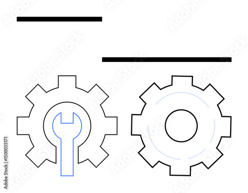 Two gear graphics, one with a wrench symbolizing tool usage and maintenance. Ideal for themes thumbs up settings, repair, optimization, engineering, support, machinery, and a simple landing page