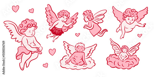 Charming Vintage Angels with Hearts, Perfect for Various Romantic and Heartfelt Themes