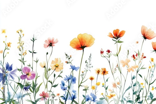 Watercolor wildflowers border