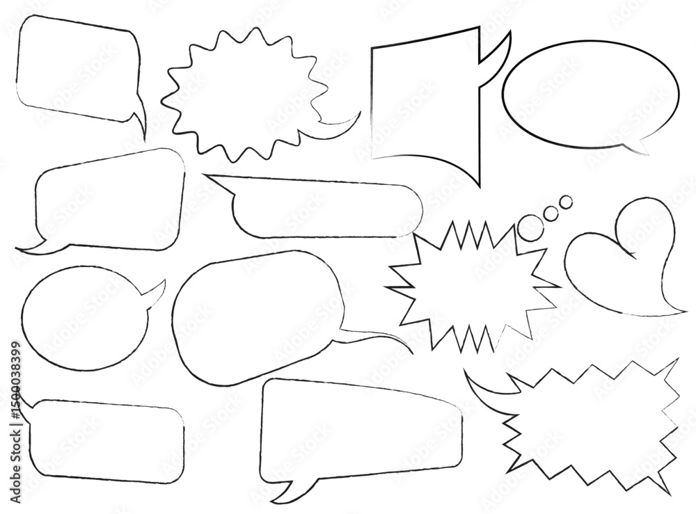 Obraz premium Hand drawn doodle chat balloon shapes, think cloud sketches. Distressed outline callout frames Vector