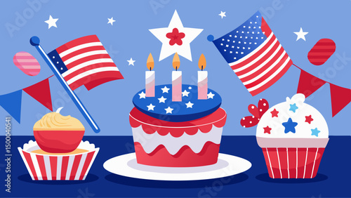 Patriotic fervor bursts with Fourth of July treats under festive banners a digital design with flat
