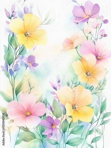 Wallpaper Mural Watercolor floral arrangement on a white canvas Torontodigital.ca