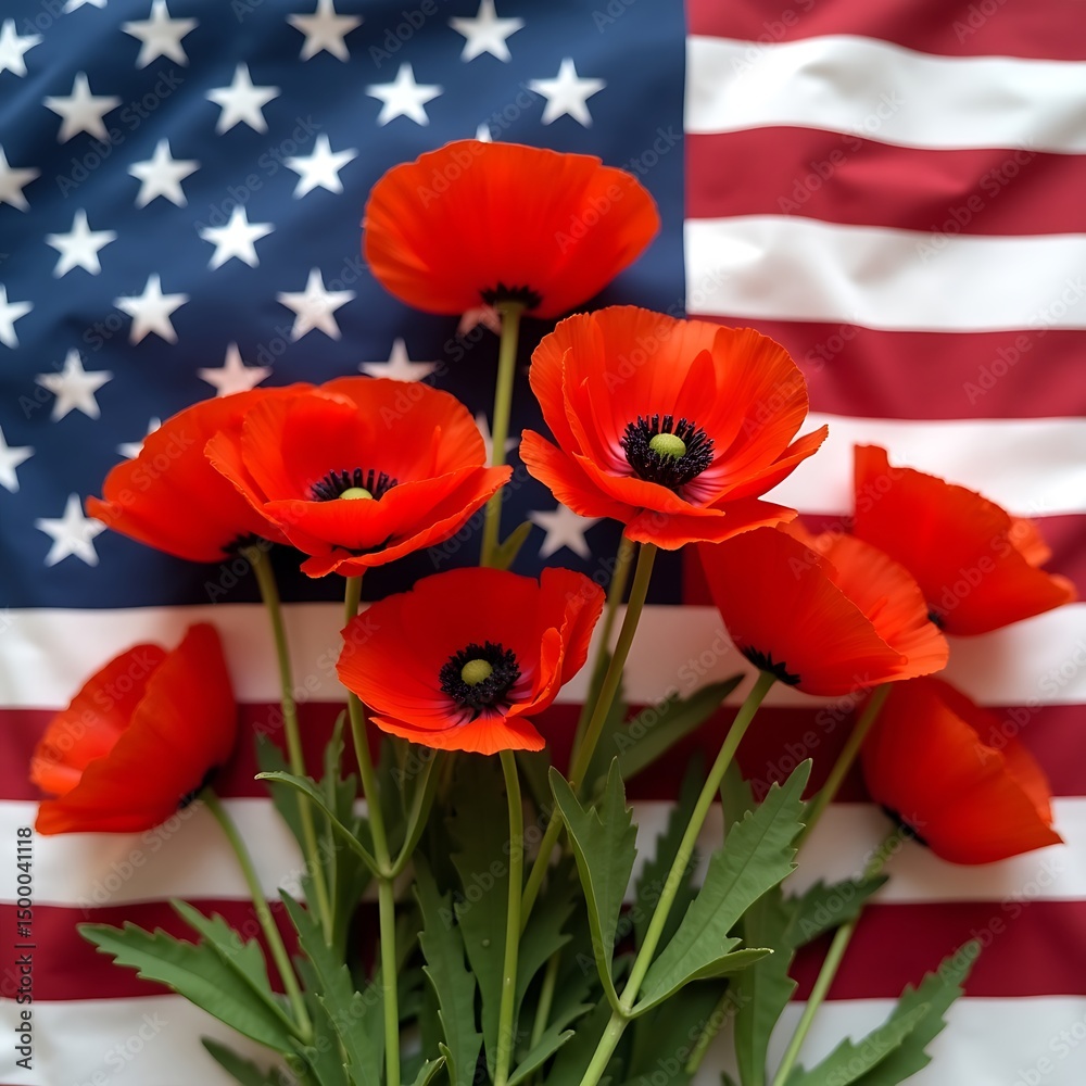 Obraz premium Poppy bouquet with US flag