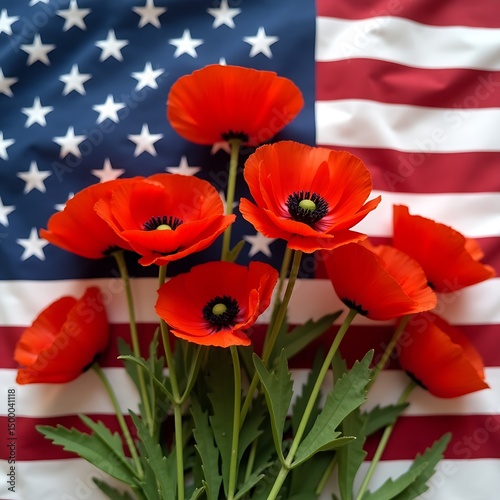Poppy bouquet with US flag