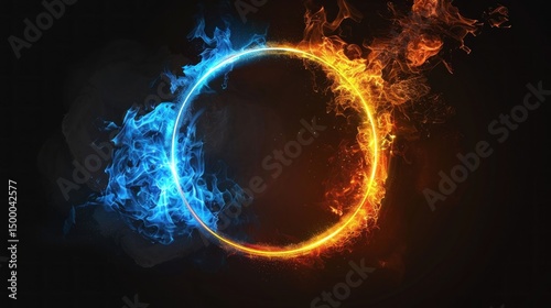 Bright and colorful 3D neon rings with glowing light and smoke effects.
