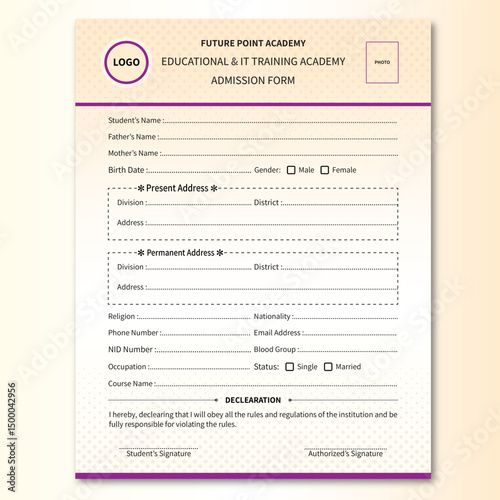 Registration form, Admission form, College form, Form design,