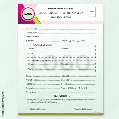 Registration form, Admission form, College form, Form design,