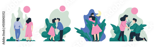 Man and Woman Couple Have Romantic Relationship Vector Set