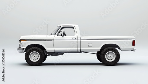 White vintage pickup truck profile