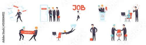 People Character Searching for Job and Office Work Vector Set