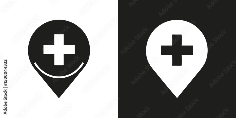 Obraz premium Black and white vector illustration of a cross, a medical aid symbol or plus sign for hospital and first aid
