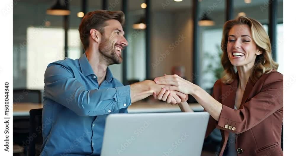 Dois colegas de equipe dando um aperto de mão pelo objetivo alcançado. 