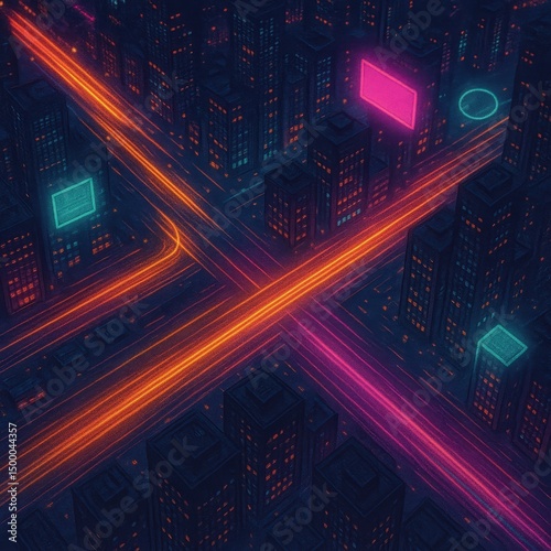 Neon Grid Cityscape – Cyberpunk Infrastructure Flow