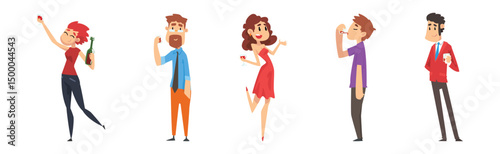 Man and Woman with Alcohol Drinking Spirits Relax at Bar Vector Set