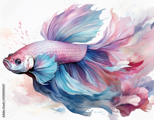 Majestätischer Kampffisch – Aquarellkunst in Pastellfarben photo