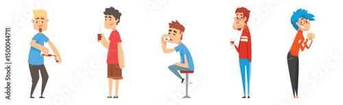 Man and Woman with Alcohol Drinking Spirits Relax at Bar Vector Set