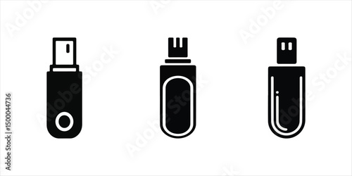 usb pen drive hand drawn illustration on white background. usb pen drive silhouette vector set.