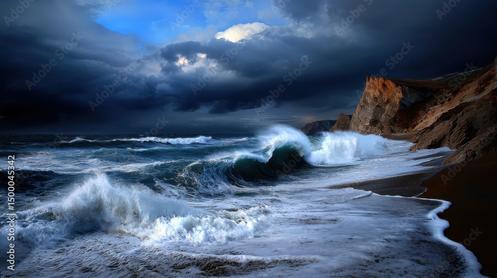 Fototapeta premium The ocean is rough and the sky is dark